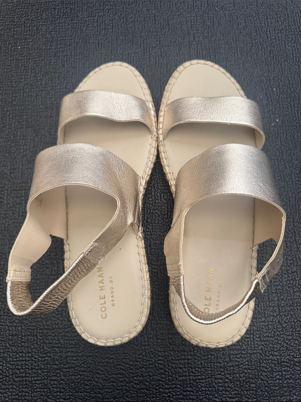 Cole Haan Metallic Champagne Leather Strap Sandals